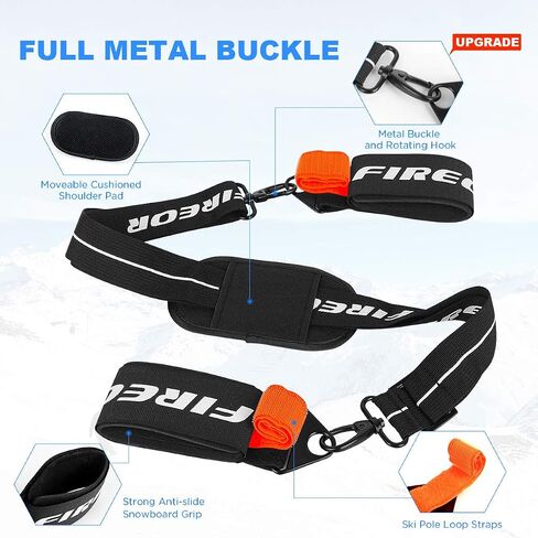 FIREOR Ski Carrier Strap, Snowboard, Pole and Boot Carry Sling Band Kit for Family Men Women & Kids, Skiing Accessories Gifts in Saudi Arabia