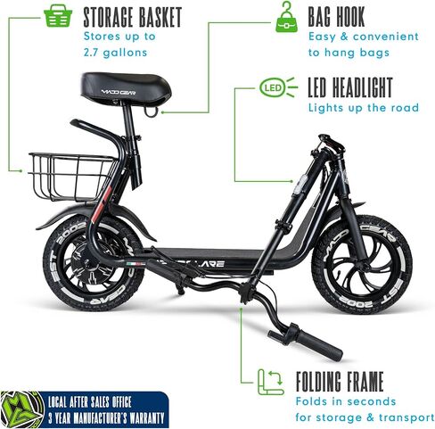 سكوتر كهربائي بمقعد للبالغين والمراهقين - إطارات هوائية مقاس 12 بوصة، محرك 450 واط، بطارية 48 فولت - ما يصل إلى 18.5 ميل في الساعة ونطاق 18 ميل - سكوتر إلكتروني قابل للطي - Madd Gear Pendolare in Kuwait