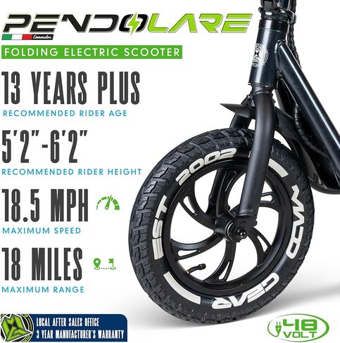 سكوتر كهربائي بمقعد للبالغين والمراهقين - إطارات هوائية مقاس 12 بوصة، محرك 450 واط، بطارية 48 فولت - ما يصل إلى 18.5 ميل في الساعة ونطاق 18 ميل - سكوتر إلكتروني قابل للطي - Madd Gear Pendolare in Kuwait