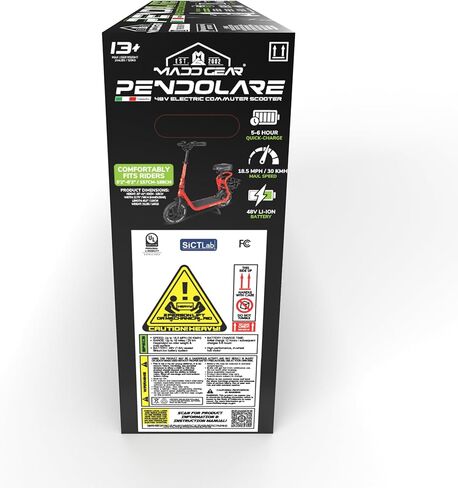 سكوتر كهربائي بمقعد للبالغين والمراهقين - إطارات هوائية مقاس 12 بوصة، محرك 450 واط، بطارية 48 فولت - ما يصل إلى 18.5 ميل في الساعة ونطاق 18 ميل - سكوتر إلكتروني قابل للطي - Madd Gear Pendolare in Kuwait