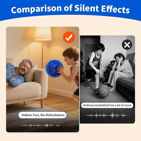 Official Silent Basketball Size 7 (29.5"),Dribble Dream Upgraded Indoor Basketball & High Bounced Airless Ball Soundless for Quiet Dribbling and Indoor Training in Kuwait