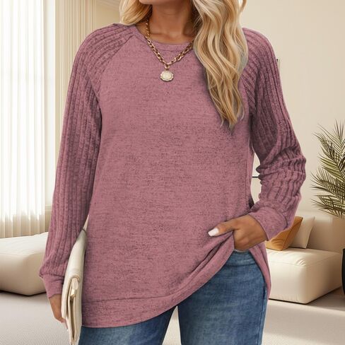 Womens Plus-Size Sweatshirts Casual Raglan Long Sleeve Pullover Tops Oversized Dressy Crewneck Shirts XL-5XL in Kuwait