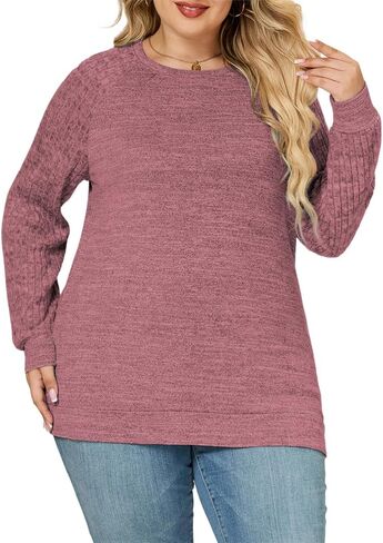 Womens Plus-Size Sweatshirts Casual Raglan Long Sleeve Pullover Tops Oversized Dressy Crewneck Shirts XL-5XL in Kuwait