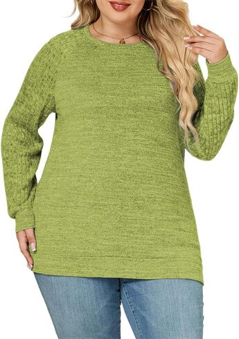 Womens Plus-Size Sweatshirts Casual Raglan Long Sleeve Pullover Tops Oversized Dressy Crewneck Shirts XL-5XL in Saudi Arabia