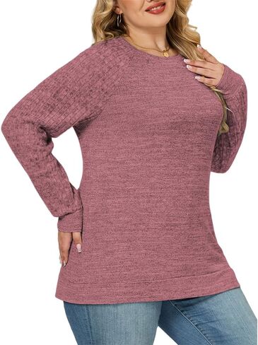 Womens Plus-Size Sweatshirts Casual Raglan Long Sleeve Pullover Tops Oversized Dressy Crewneck Shirts XL-5XL in Kuwait