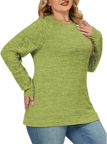 Womens Plus-Size Sweatshirts Casual Raglan Long Sleeve Pullover Tops Oversized Dressy Crewneck Shirts XL-5XL in Saudi Arabia