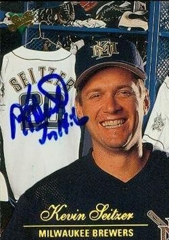 Kevin Seitzer autographed Baseball Card (Milwaukee Brewers) 1994 Donruss Studio #47 - Autographed Baseball Cards in Saudi Arabia