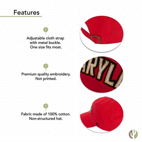 Desert Cactus University of Maryland Baseball Hat Terrapins UMD Terps Brimmed Embroirderd Hats Cap Adjustable Cloth Strap Adult (Style F1) Red in Saudi Arabia