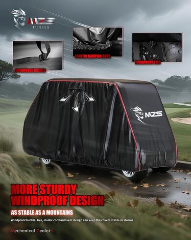MZS Golf Cart Cover Compatible with 2/4/4+2 Passenger Car, Heavy Duty 600D Waterproof Golf Cart Covers Outdoor Accessories with Zipper Cotton Wind Sun Rain Proof Reflective Vents in Saudi Arabia