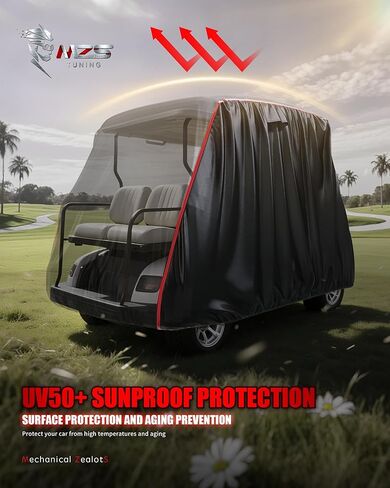 MZS Golf Cart Cover Compatible with 2/4/4+2 Passenger Car, Heavy Duty 600D Waterproof Golf Cart Covers Outdoor Accessories with Zipper Cotton Wind Sun Rain Proof Reflective Vents in Saudi Arabia