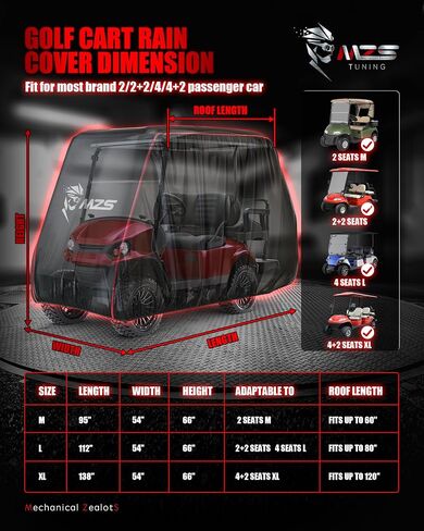 MZS Golf Cart Cover Compatible with 2/4/4+2 Passenger Car, Heavy Duty 600D Waterproof Golf Cart Covers Outdoor Accessories with Zipper Cotton Wind Sun Rain Proof Reflective Vents in Saudi Arabia