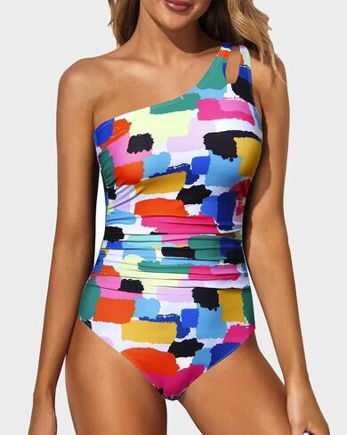 One Shoulder One Piece Swimsuit for Women Tummy Control Bathing Suits Modest Full Coverage Keyhole in Saudi Arabia