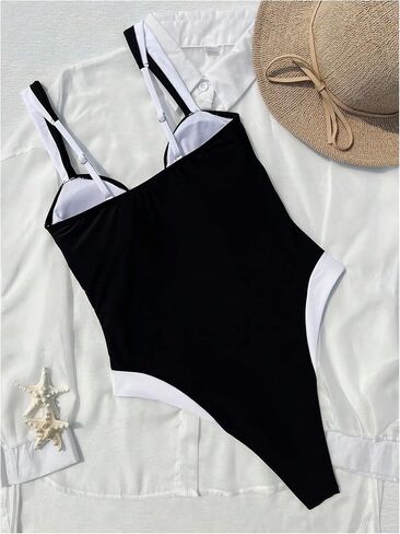 GORGLITTER Women's One Piece Swimsuit High Cut Sexy U Notch Neck Color Block Cutout Bathing Suit in Saudi Arabia