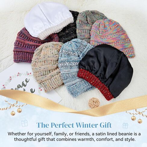Satin Lined Beanie Women-Winter Hats for Women Silk Lined Slouchy Cute Beanie for Winter Warm Knit Ski Hat in Saudi Arabia