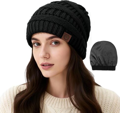 Satin Lined Beanie Women-Winter Hats for Women Silk Lined Slouchy Cute Beanie for Winter Warm Knit Ski Hat in Saudi Arabia