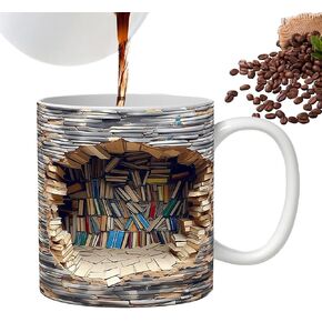 3D Bookshelf Mug, 3D Bookshelf Coffee Mug, Library Shelf Cup, Book Lovers Coffee Mug, Creative Space Design Multi-Purpose Ceramic Mug, Cool Gifts for Readers Bookish 3D White Mug (White B) in Saudi Arabia
