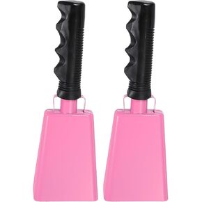 PATIKIL 9inch Cow Bells for Football Games, 2pcs Cowbells for Sporting Events Bulk Loud Noise Makers Metal Cow Bell with Handle for Cheering Competition Marathon Wedding DIY Paint, Pink in Kuwait
