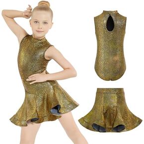 Gogokids 2 قطعة فستان رقص لاتيني للفتيات سباركلي باليه تانجو ملابس رقص رومبا سامبا مع تنورة مضيئة قابلة للإزالة 5-12 سنة in Kuwait