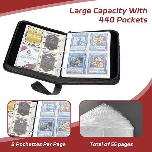 440 Pockets Card Binder, Portable Trading Card Binder with 55 Removable Sleeves, Waterproof Card Holder Album, Card Bunder with Zipper in Saudi Arabia