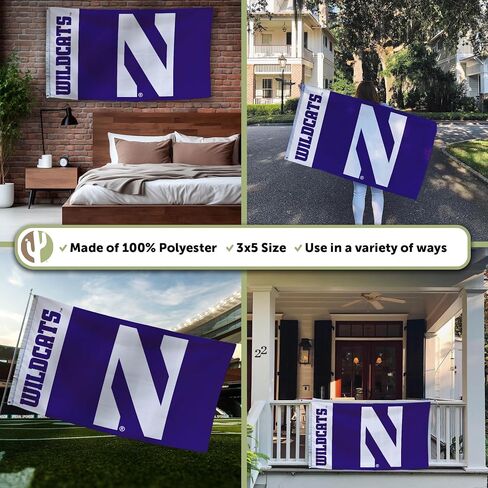 Desert Cactus Northwestern University Flag Wildcats NU Banners 100% Polyester Indoor Outdoor 3x5 feet Flags (Team Name) in Saudi Arabia