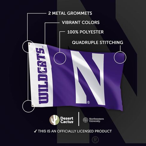 Desert Cactus Northwestern University Flag Wildcats NU Banners 100% Polyester Indoor Outdoor 3x5 feet Flags (Team Name) in Saudi Arabia