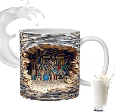 3D Bookshelf Mug, 3D Bookshelf Coffee Mug, Library Shelf Cup, Book Lovers Coffee Mug, Creative Space Design Multi-Purpose Ceramic Mug, Cool Gifts for Readers Bookish 3D White Mug (White B) in Saudi Arabia