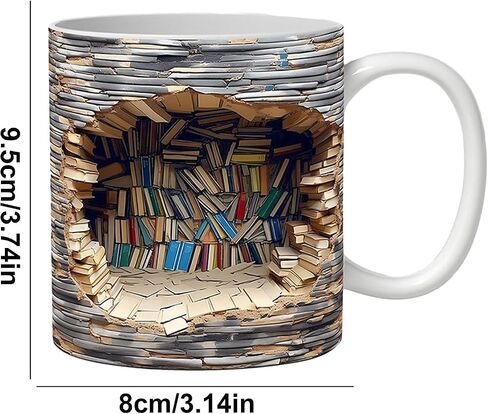 3D Bookshelf Mug, 3D Bookshelf Coffee Mug, Library Shelf Cup, Book Lovers Coffee Mug, Creative Space Design Multi-Purpose Ceramic Mug, Cool Gifts for Readers Bookish 3D White Mug (White B) in Saudi Arabia