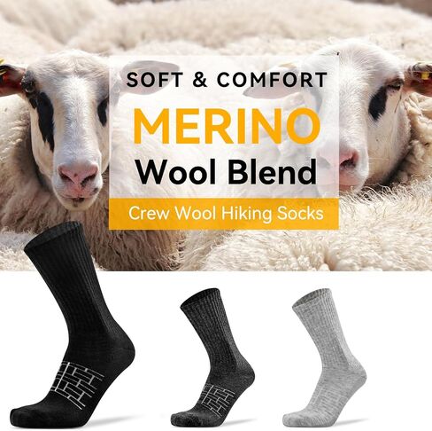 2 Pack Merino Wool Blend Crew Hiking Socks for Men Women Athletic Running Walking Thick Cushioned Soft Warm Sport Socks in Saudi Arabia