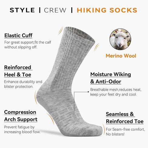 2 Pack Merino Wool Blend Crew Hiking Socks for Men Women Athletic Running Walking Thick Cushioned Soft Warm Sport Socks in Saudi Arabia