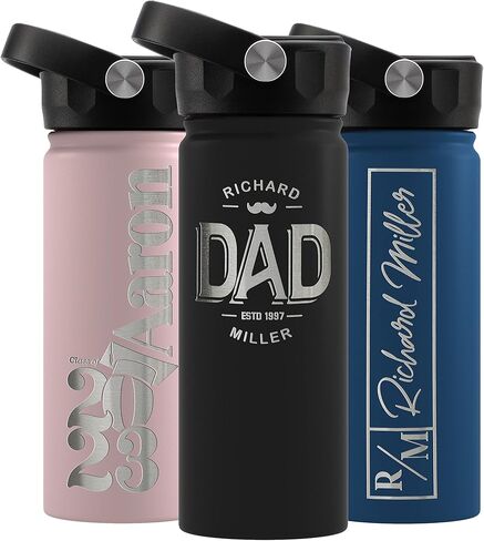 زجاجة مياه مخصصة مع غطاء من القش معزول بجدار مزدوج | 24 أونصة - 12 خط - أزرق ملكي | زجاجة مياه مخصصة بـ 9 ألوان مع الاسم والنص، خالية من مادة BPA - لا تسبب العرق - معزولة بالفراغ in Kuwait