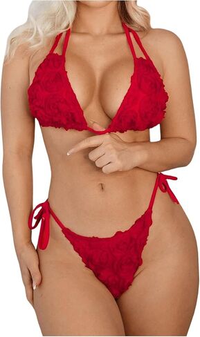Women's 3D Flower Halter String Bikini Set 2 Piece Swimsuit Swimwear in Saudi Arabia