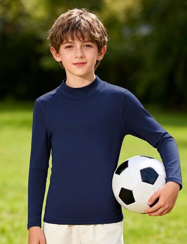 Roadbox Youth Boys Compression Thermal Shirt, Long Sleeve Mock Neck Fleece Base Layer, Kids Undershirt for Baseball Football in Saudi Arabia