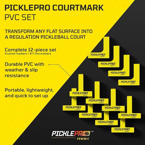 PicklePro CourtMark PVC Set – Pickleball Court Marking Kit - Non-Slip PVC Markers – 12-Piece Portable Line System for Indoor & Outdoor Pickleball Courts – Easy, Tool-Free Setup for Training or Matches in Saudi Arabia