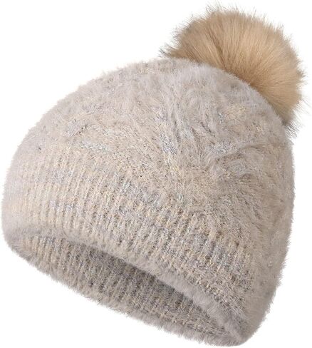 Winter Pom Pom Beanie Hat, Warm Faux Fur Pompom Knit Ski Hat, Fuzzy Skull Cap Fleece Lined in Saudi Arabia