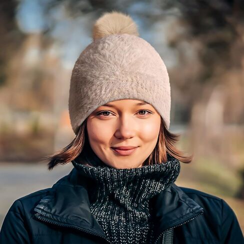 Winter Pom Pom Beanie Hat, Warm Faux Fur Pompom Knit Ski Hat, Fuzzy Skull Cap Fleece Lined in Saudi Arabia
