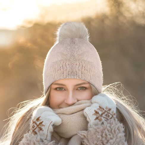 Winter Pom Pom Beanie Hat, Warm Faux Fur Pompom Knit Ski Hat, Fuzzy Skull Cap Fleece Lined in Saudi Arabia