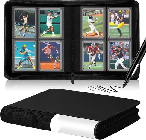 4 Pocket Top loader Binder for 160 3" x 4" Toploaders, Side Loading Trading Card Folder, Waterproof PU Leather, Ringless, Double-Sided Pockets for MTG, TCG, Sports Cards, Black in Saudi Arabia