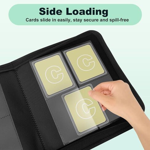 4 Pocket Top loader Binder for 160 3" x 4" Toploaders, Side Loading Trading Card Folder, Waterproof PU Leather, Ringless, Double-Sided Pockets for MTG, TCG, Sports Cards, Black in Saudi Arabia