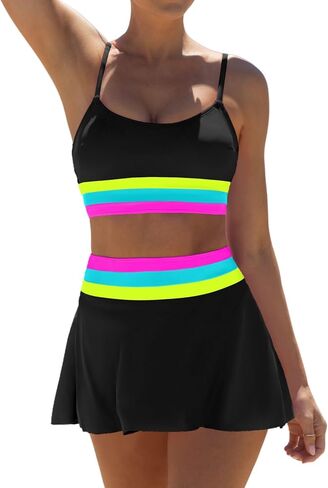 popvil High Waisted Bikini Sets: Womens Tummy Control Swimsuits Neon Swimwear 3 Piece Bathing Suits with Skirt 2026 in Saudi Arabia