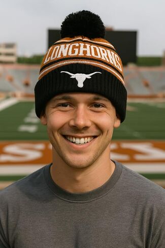Officially Licensed Texas University Cuffed Knit Pom Beanie Black/Orange/White Hat Classic Edition Embroidered Team Logo Winter Sports Cap in Saudi Arabia