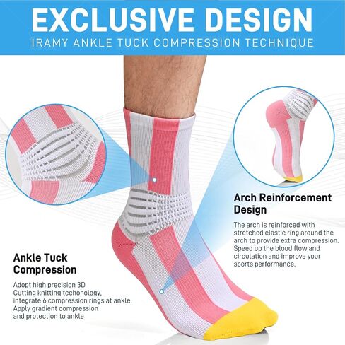 IRAMY Compression Crew Ankle Supports Socks Women Men Moisture Wicking Plantar Fasciitis Relief Running Hiking Socks 3 Packs in Saudi Arabia