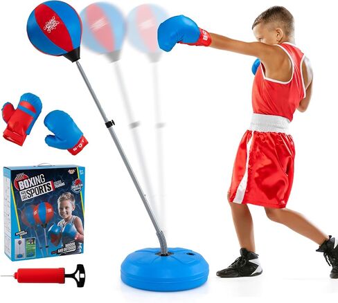 Goplus Punching Bag for Kids, Height Adjustable Kids Workout Equipment with Boxing Stand, Boxing Gloves, Inflator for Teens Adults Boys & Girls Aged 8+, Reflex Bag for Christmas Birthday in Saudi Arabia