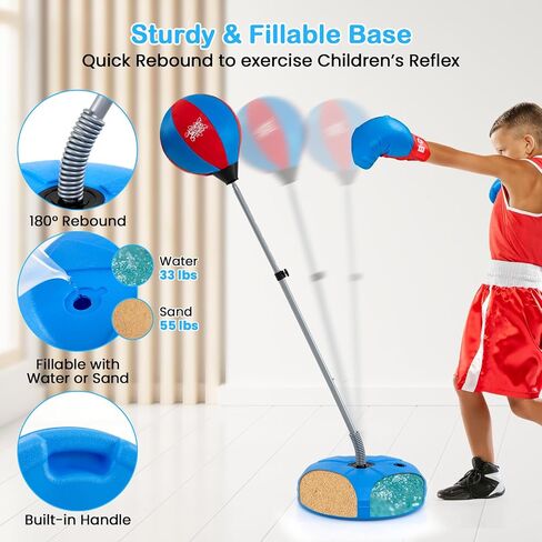 Goplus Punching Bag for Kids, Height Adjustable Kids Workout Equipment with Boxing Stand, Boxing Gloves, Inflator for Teens Adults Boys & Girls Aged 8+, Reflex Bag for Christmas Birthday in Saudi Arabia