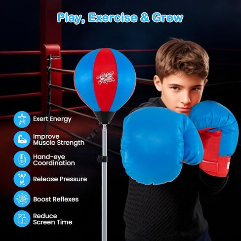 Goplus Punching Bag for Kids, Height Adjustable Kids Workout Equipment with Boxing Stand, Boxing Gloves, Inflator for Teens Adults Boys & Girls Aged 8+, Reflex Bag for Christmas Birthday in Saudi Arabia