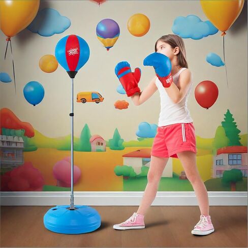 Goplus Punching Bag for Kids, Height Adjustable Kids Workout Equipment with Boxing Stand, Boxing Gloves, Inflator for Teens Adults Boys & Girls Aged 8+, Reflex Bag for Christmas Birthday in Saudi Arabia