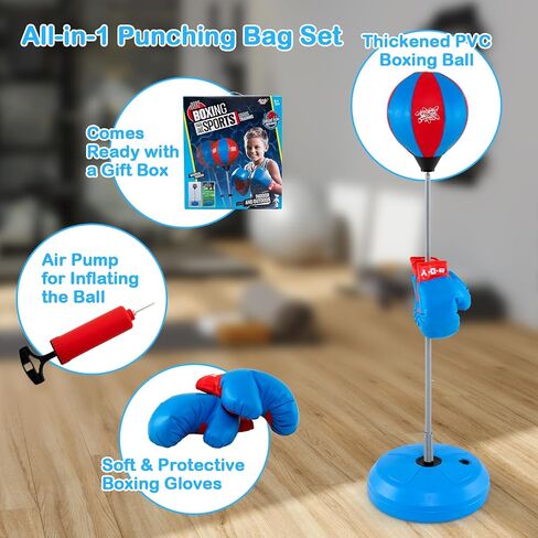 Goplus Punching Bag for Kids, Height Adjustable Kids Workout Equipment with Boxing Stand, Boxing Gloves, Inflator for Teens Adults Boys & Girls Aged 8+, Reflex Bag for Christmas Birthday in Saudi Arabia