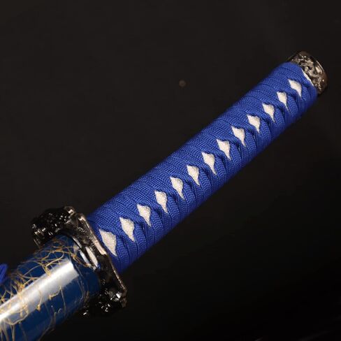 FullTang Iaido Samurai Sword 3-Piece Set, Japanese Samurai Swords with Display Stand, Engraved Scabbard, 1045 Medium Carbon Steel, Available in Blue, Black, Bamboo Leaf in Kuwait