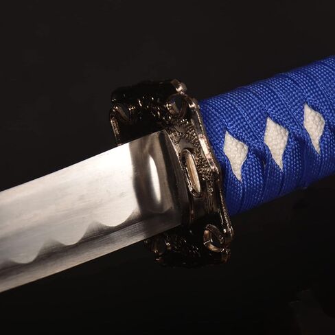 FullTang Iaido Samurai Sword 3-Piece Set, Japanese Samurai Swords with Display Stand, Engraved Scabbard, 1045 Medium Carbon Steel, Available in Blue, Black, Bamboo Leaf in Kuwait