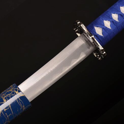 FullTang Iaido Samurai Sword 3-Piece Set, Japanese Samurai Swords with Display Stand, Engraved Scabbard, 1045 Medium Carbon Steel, Available in Blue, Black, Bamboo Leaf in Kuwait