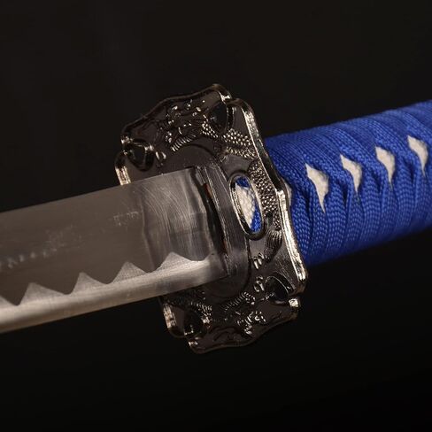 FullTang Iaido Samurai Sword 3-Piece Set, Japanese Samurai Swords with Display Stand, Engraved Scabbard, 1045 Medium Carbon Steel, Available in Blue, Black, Bamboo Leaf in Kuwait